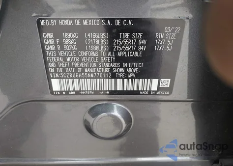 2022 Honda Hr-V Awd Ex z USA, uszkodzony, nr VIN 3CZRU6H55NM770112